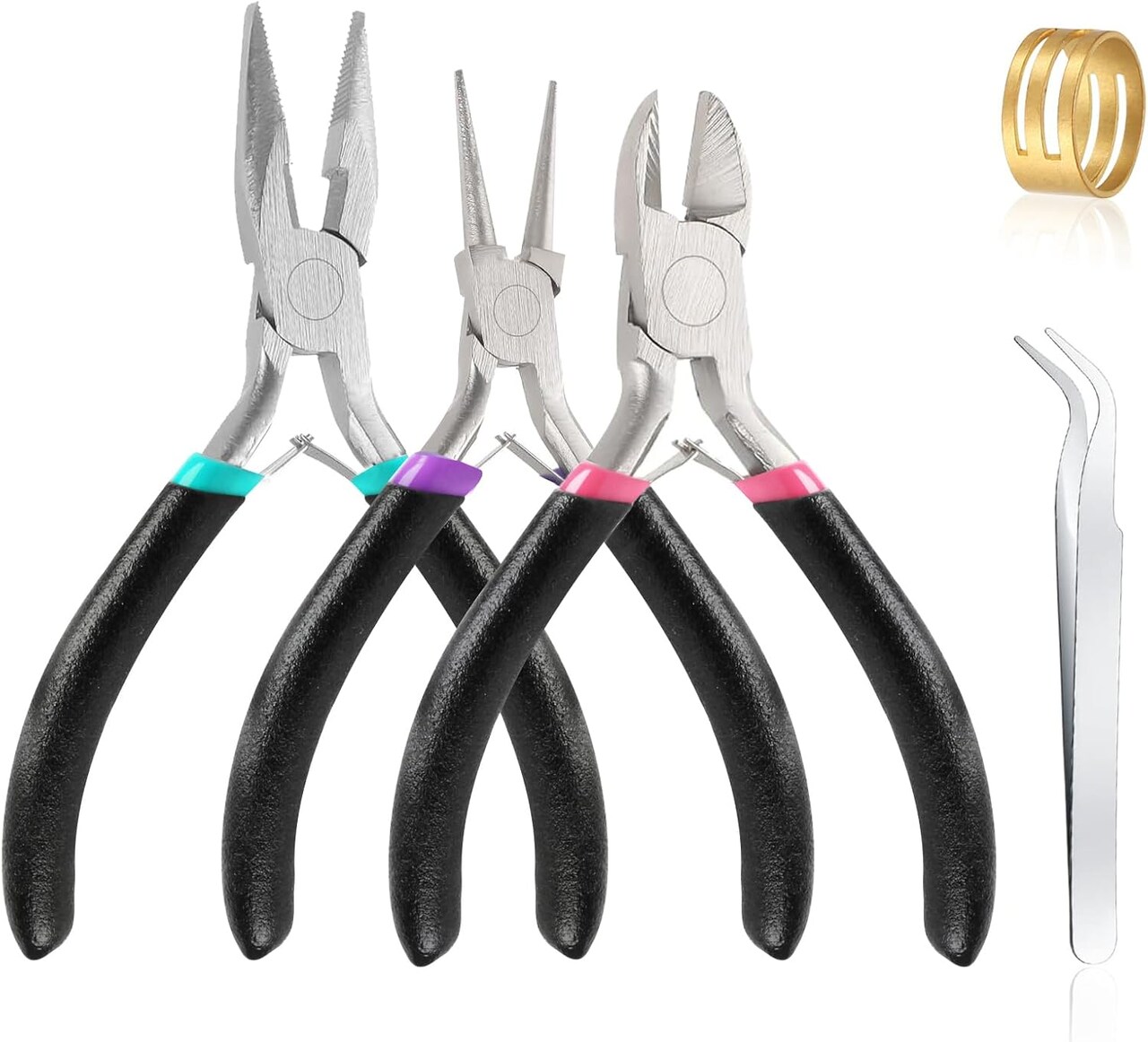 3 Pcs Jewelry Making Tools Pliers Kit, Includes Needle Nose/Round Nose Pliers/Diagonal, Wire Cutters for Jewelry Making Wire Wrapping Beading Crafts Matte Handle